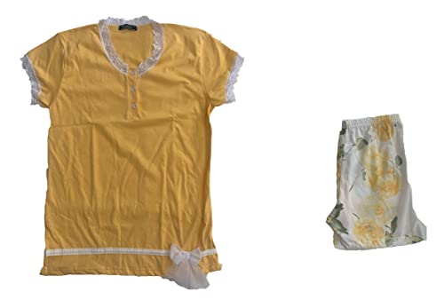 Generic Pigiama serafino da donna lungo due pezzi e corto due pezzi in cotone con ricami in pizzo Art. P1437 - P1439 varie taglie e colori - Exclusive - Home Shopping Italia 