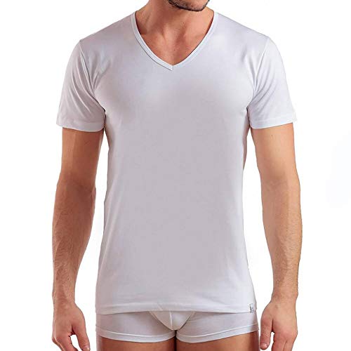 ENRICO COVERI T-Shirt in puro cotone calibrata collo V art. ET1101 (3pz) - 7, Bianco - Home Shopping Italia 