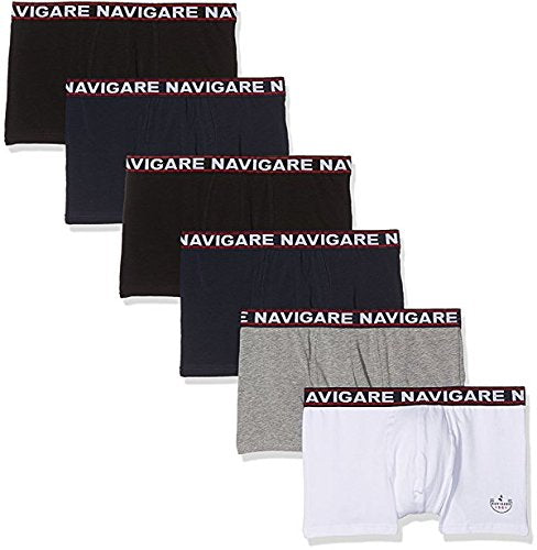 NAVIGARE UNDERWEAR CONFEZIONE DA N. 6 BOXER UOMO IN MORBIDO COTONE BIELASTICO SOFT ELASTICO ESTERNO, MASSIMA VESTIBILITA', COLORI ASSORTITI BIANCO, NERO, NAVY, GRIGIO MELANGE - Home Shopping Italia 