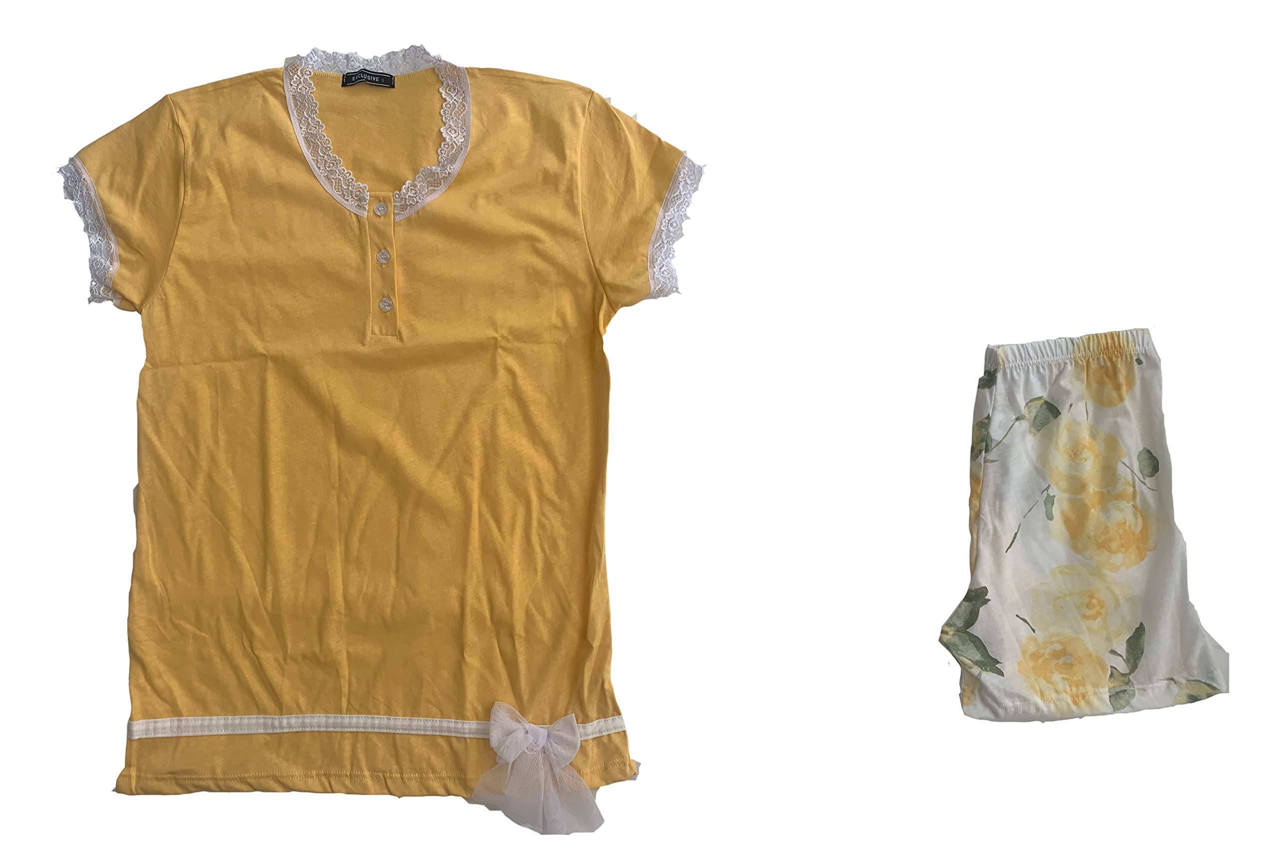 Generic Pigiama serafino da donna lungo due pezzi e corto due pezzi in cotone con ricami in pizzo Art. P1437 - P1439 varie taglie e colori - Exclusive - Home Shopping Italia 