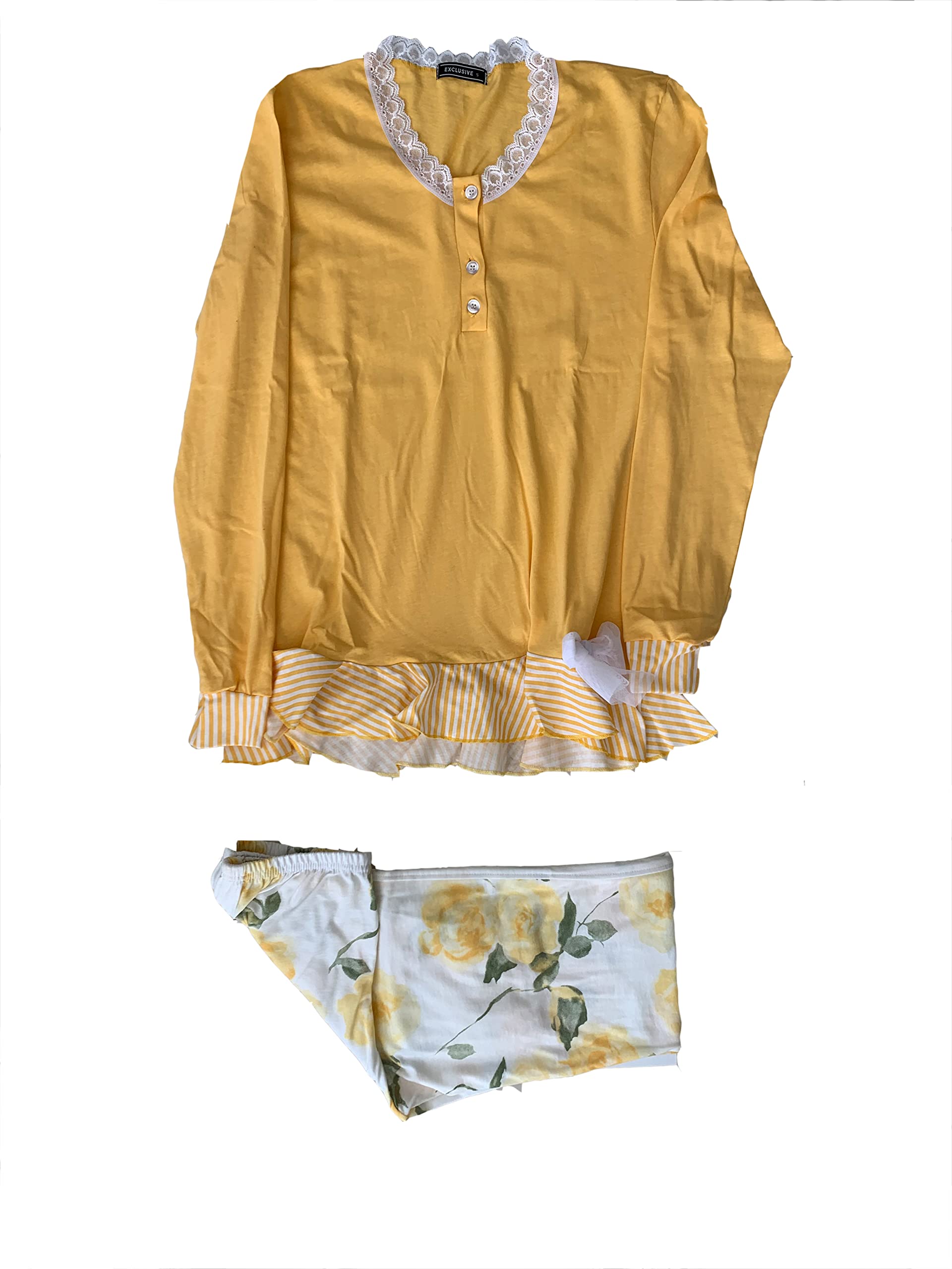 Generic Pigiama serafino da donna lungo due pezzi e corto due pezzi in cotone con ricami in pizzo Art. P1437 - P1439 varie taglie e colori - Exclusive - Home Shopping Italia 