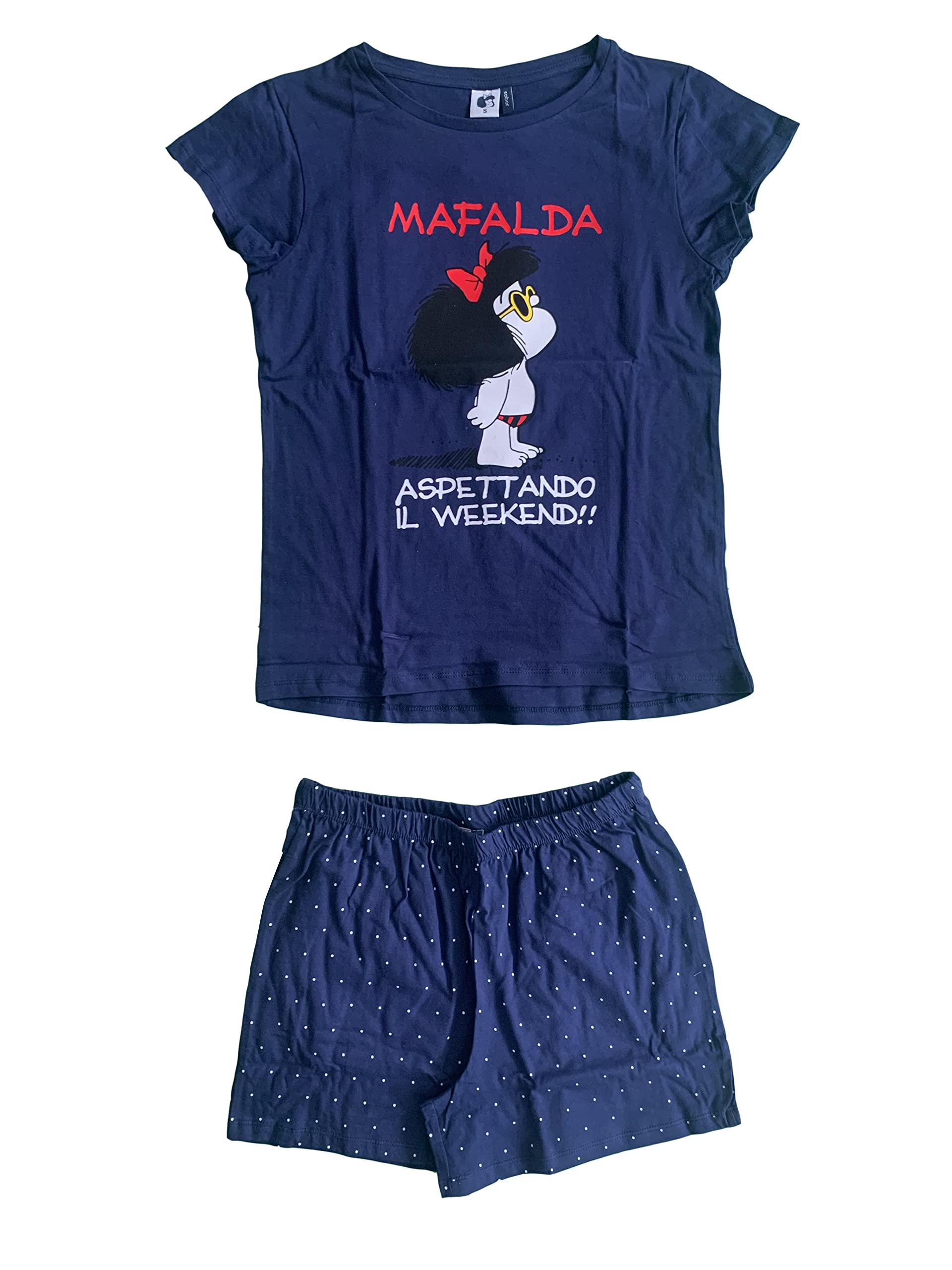 Pigiama Corto da Donna Personaggio Varie Taglie Colori Bianco Blu Spalla Larga Mezza Manica - Sabor - Home Shopping Italia 